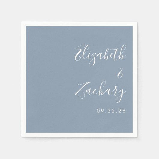 Modernes Script Dusty Blue Wedding Serviette (Vorderseite)