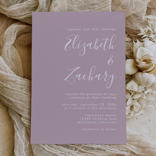Modernes Script Dusty Lavender Wedding Einladung