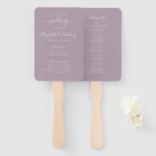 Modernes Script-Dusty Lavender Wedding Programm Fächer (Vorne und Hinten)