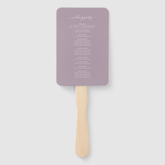 Modernes Script-Dusty Lavender Wedding Programm Fächer (Rückseite)