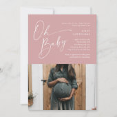 Modernes Script Dusty Pink Foto Girl Baby Dusche Einladung (Vorderseite)