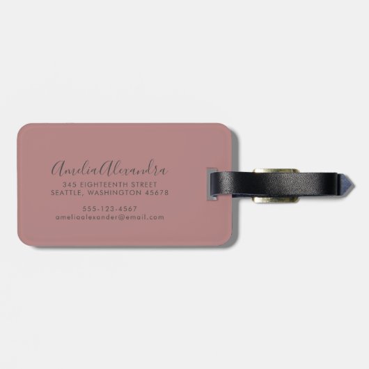 Modernes Script Dusty Rose Grau Custom Boho Chic Gepäckanhänger (Rückseite horizontal)