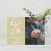 Modernes Script Dusty Yellow Foto Save the Date Ankündigung (Stehend Vorderseite)