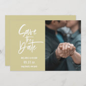 Modernes Script Dusty Yellow Foto Save the Date Ankündigung (Vorne/Hinten)