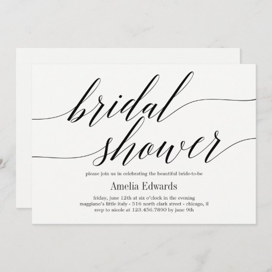 Modernes Script EDITABLE FARBBrautparty Einladung (Vorne/Hinten)