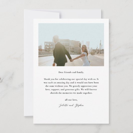 Modernes Script Einfach 2 Foto Hochzeit Dankeskarte (Rückseite)