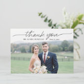 Modernes Script Einfache Foto Hochzeit Danke Karte (Stehend Vorderseite)