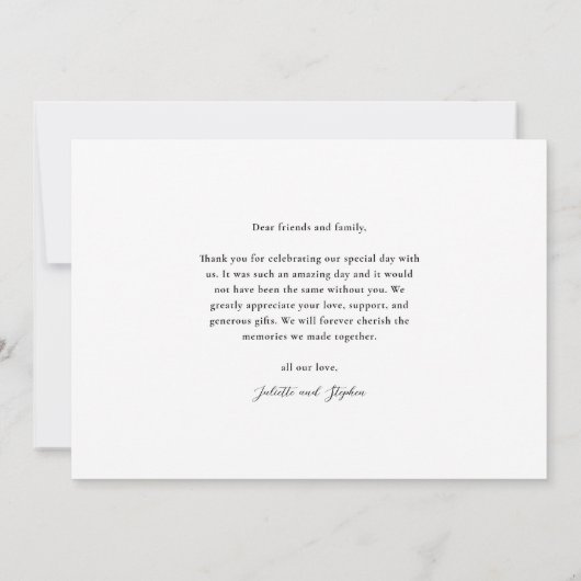 Modernes Script Einfache Foto Hochzeit Danke Karte (Rückseite)