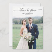 Modernes Script Einfache Foto Hochzeit Danke Karte (Vorderseite)