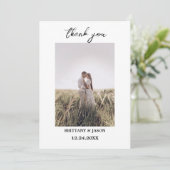 Modernes Script Einfache Foto Hochzeit Danke Karte (Stehend Vorderseite)