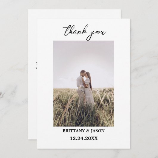 Modernes Script Einfache Foto Hochzeit Danke Karte (Vorne/Hinten)