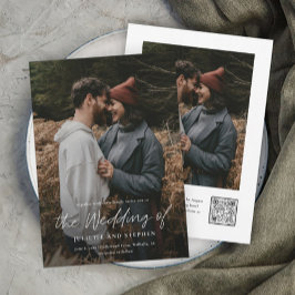 Modernes Script Einfache QR-Foto Hochzeit Einladung