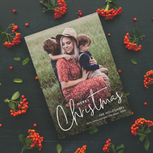 Modernes Script Einfache Weihnachtskarte für Fotos Magnetkarte