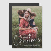 Modernes Script Einfache Weihnachtskarte für Fotos Magnetkarte (Vorne/Hinten)