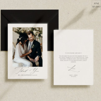 Modernes Script Einfaches Hochzeitsstift Foto Dankeskarte