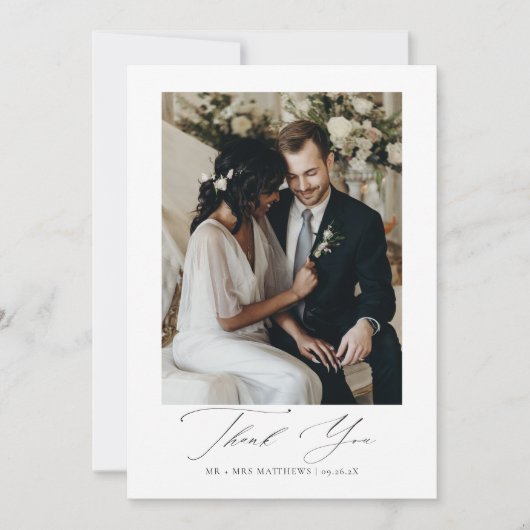 Modernes Script Einfaches Hochzeitsstift Foto Dankeskarte (Vorderseite)