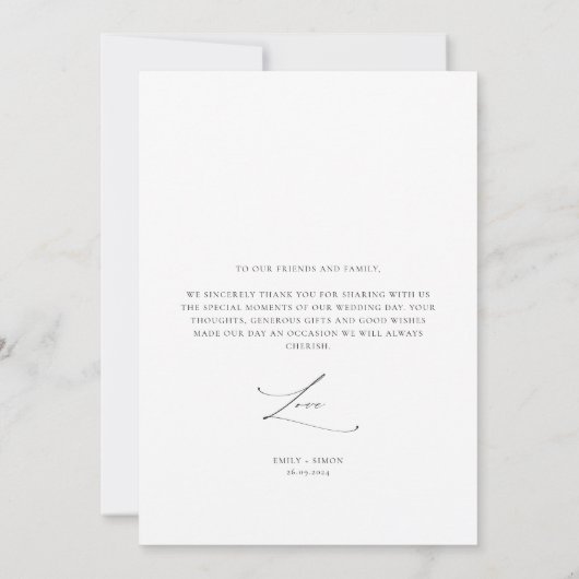 Modernes Script Elegant Wedding Foto Danke Karte (Rückseite)