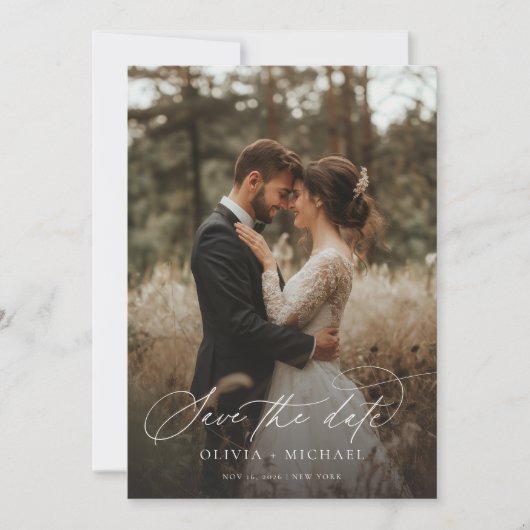 Modernes Script Elegant Wedding Foto Save The Date (Vorderseite)