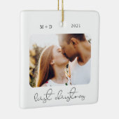 Modernes Script Elegante Verlobung Hochzeit Foto Keramikornament (Rechts)