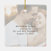 Modernes Script Elegante Verlobung Hochzeit Foto Keramikornament (Rückseite)