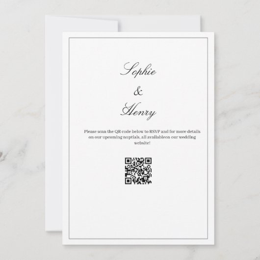 Modernes Script Eleganter QR Code Hochzeit Einladung (Rückseite)
