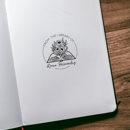Modernes Script-Exlibris, Botanisches Buch Gummistempel