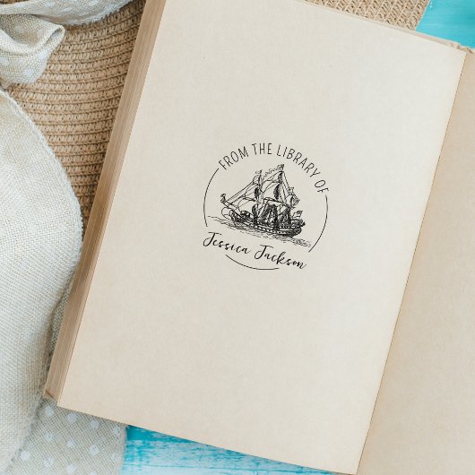 Modernes Script-Exlibris-Schiff Nautilus-Buch Gummistempel