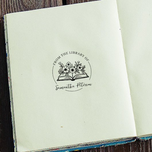 Modernes Script-Exlibris, Wildblumen-Buch Gummistempel