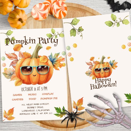 Modernes Script farbenfroh Pumpkin Kid Halloween-P Einladung
