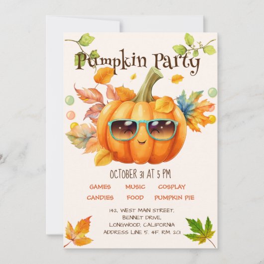 Modernes Script farbenfroh Pumpkin Kid Halloween-P Einladung (Vorderseite)