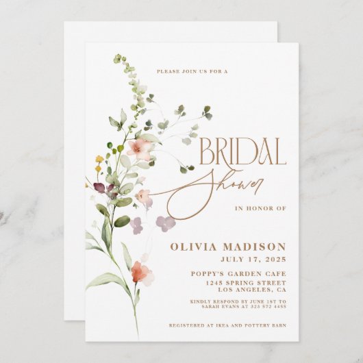 Modernes Script Flower Garden Brautparty Einladung (Vorne/Hinten)