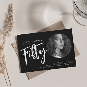 Modernes Script Foto 50. Geburtstagsparty Black Einladung