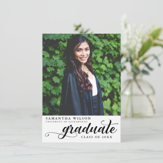 Modernes Script-Foto-Abschluss Ankündigung (Stehend Vorderseite)