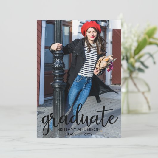 Modernes Script-Foto-Abschluss Ankündigung (Stehend Vorderseite)