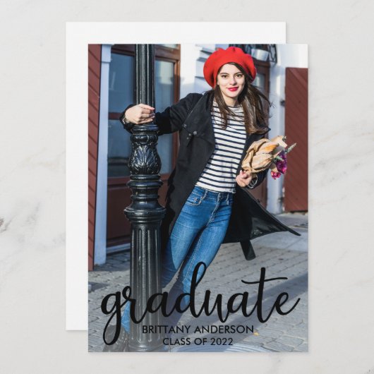 Modernes Script-Foto-Abschluss Ankündigung (Vorne/Hinten)