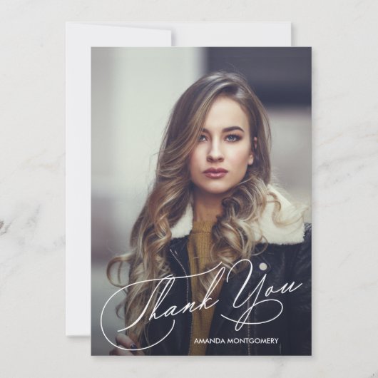 Modernes Script-Foto-Abschluss Dankeskarte (Vorderseite)