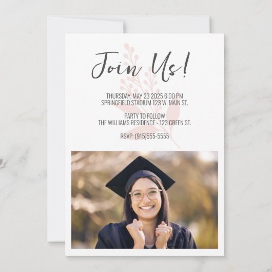 Modernes Script-Foto-Abschluss Einladung (Rückseite)