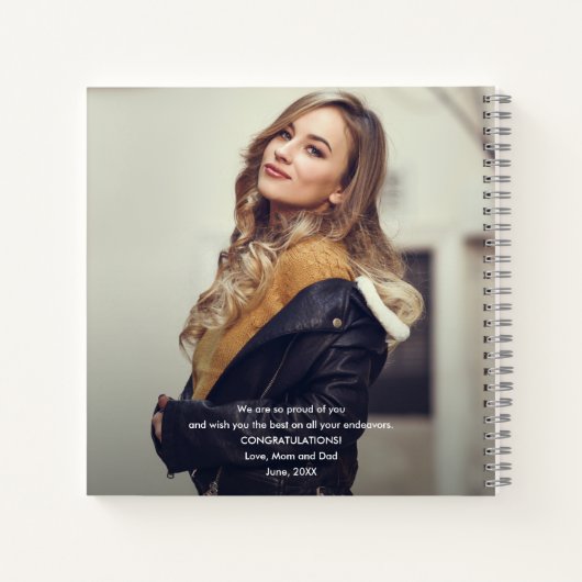 Modernes Script Foto Abschluss Gästebuch Keepake Notizblock (Rückseite)