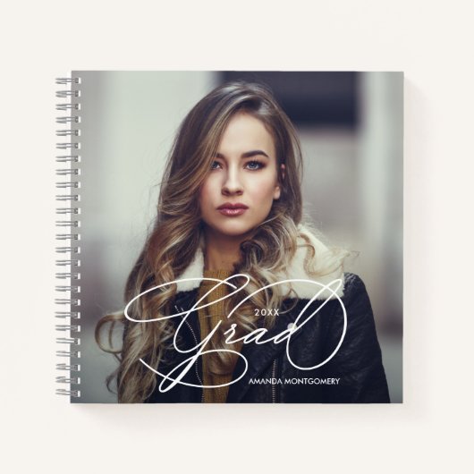 Modernes Script Foto Abschluss Gästebuch Keepake Notizblock (Vorderseite)