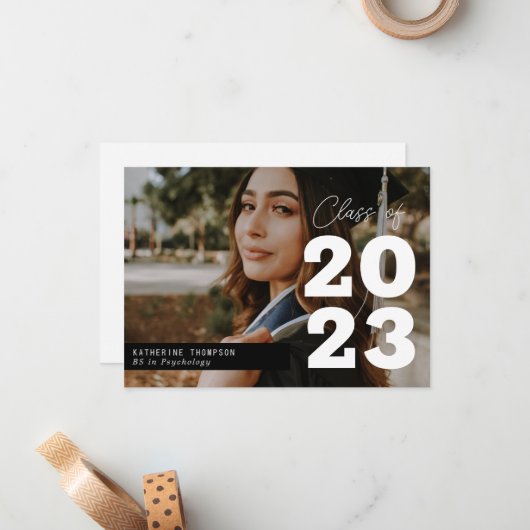 Modernes Script-Foto-Abschluss Mitteilungskarte (Vorderseite/Rückseite Beispiel)