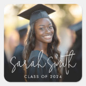 Modernes Script-Foto Abschluss Quadratischer Aufkleber (Vorderseite)