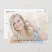 Modernes Script Foto Abschluss Save the Date Ankündigungspostkarte (Vorne/Hinten)