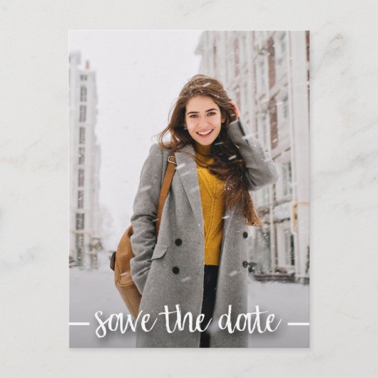 Modernes Script Foto Abschluss SAVE THE DATE Postkarte (Vorderseite)