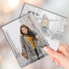 Modernes Script Foto Abschluss SAVE THE DATE Postkarte