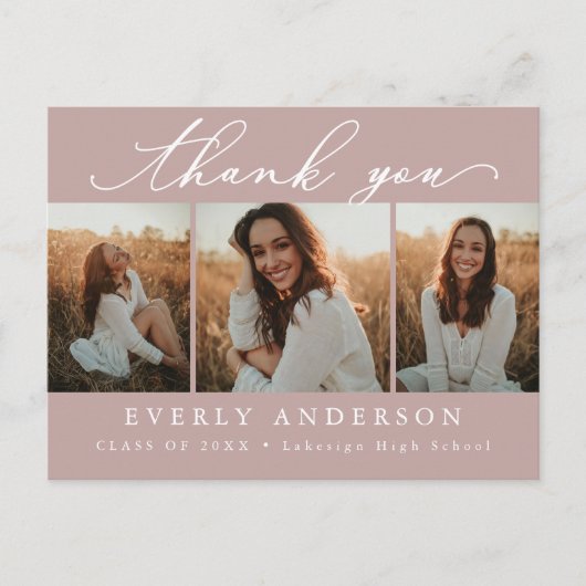 Modernes Script Foto Abschluss Vielen Dank Postkarte (Vorderseite)