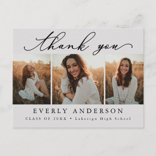 Modernes Script Foto Abschluss Vielen Dank Postkarte (Vorderseite)