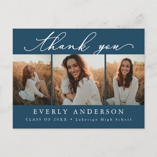 Modernes Script Foto Abschluss Vielen Dank Postkarte (Vorderseite)
