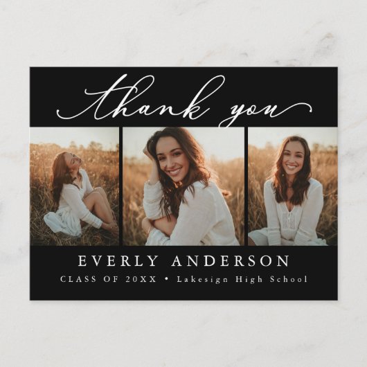 Modernes Script Foto Abschluss Vielen Dank Postkarte (Vorderseite)