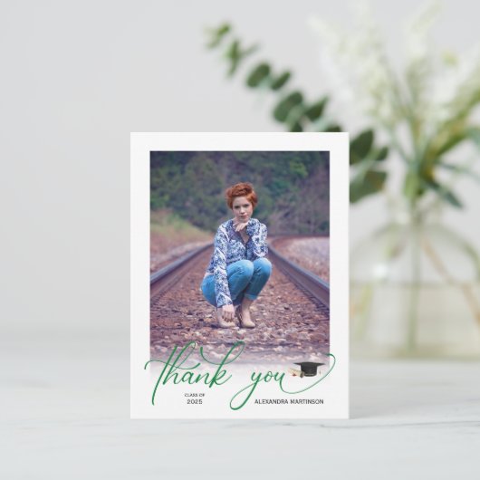 Modernes Script Foto Abschluss Vielen Dank Postkarte (Stehend Vorderseite)