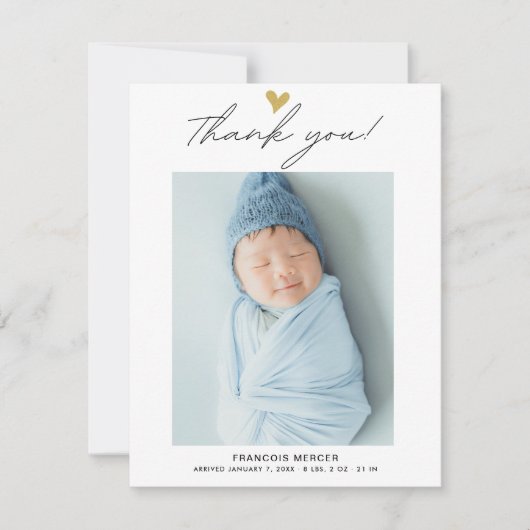 Modernes Script Foto Baby Danke Karte (Vorderseite)